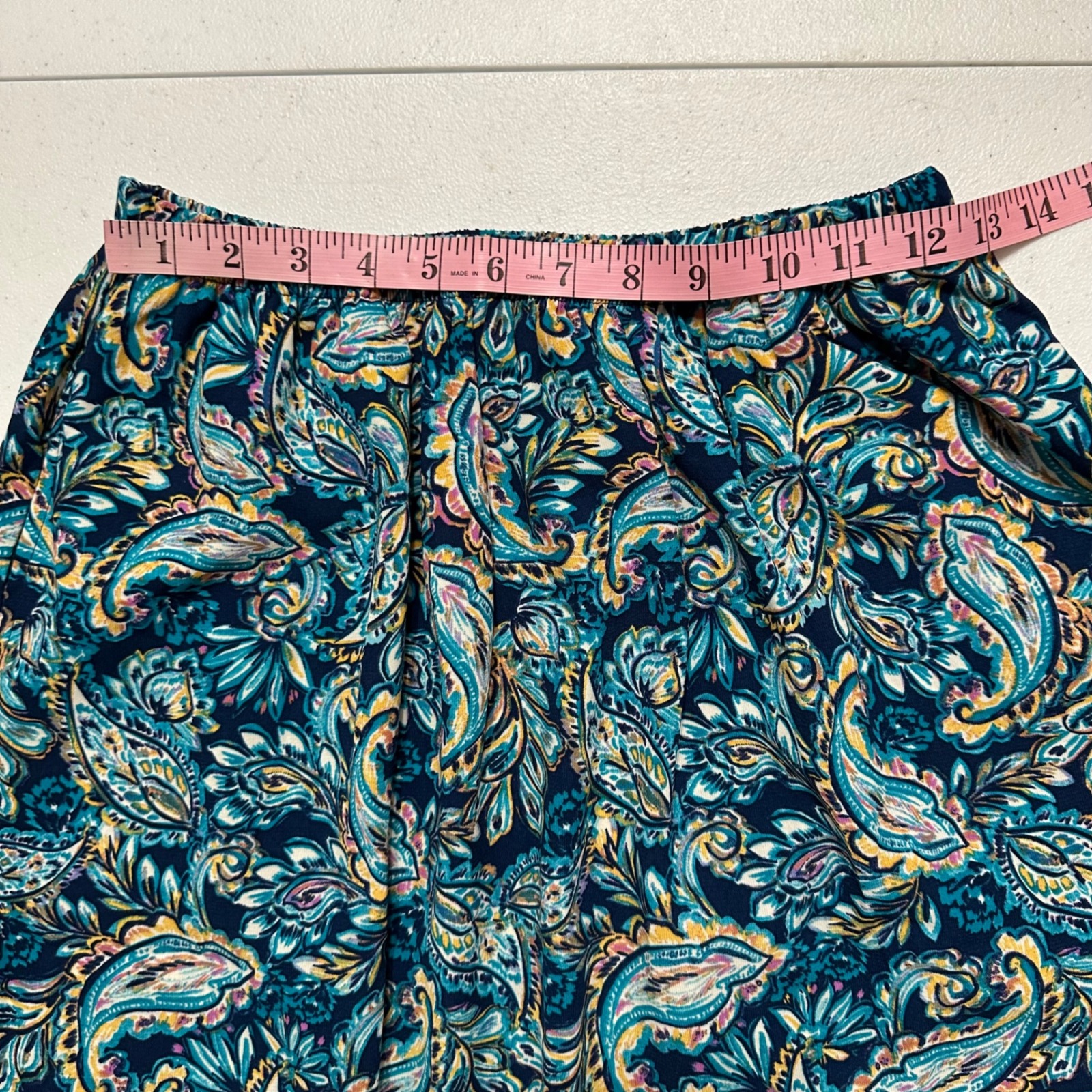 Blair Vintage Midi Skirt Paisley Print Blue Teal Elastic Waist Pockets Boho Ps — image 5 of 6